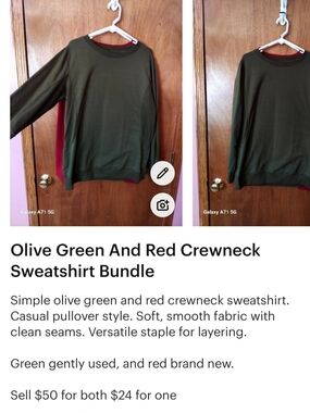 Red Crewneck Sweatshirt with Olive Green Layering Sweatshirt